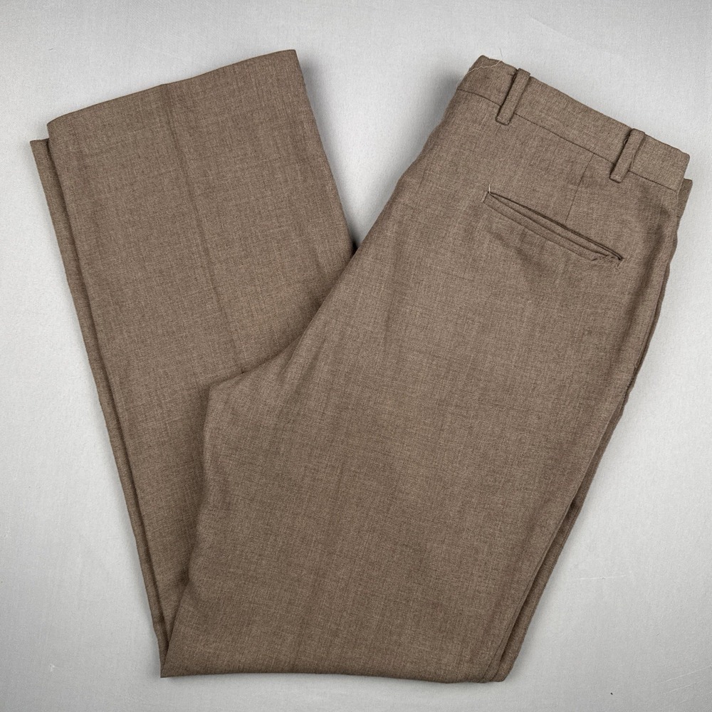 Vintage 70s Mens Brown Work Pants Talon Zipper Straight Leg Farm Trousers 34x31